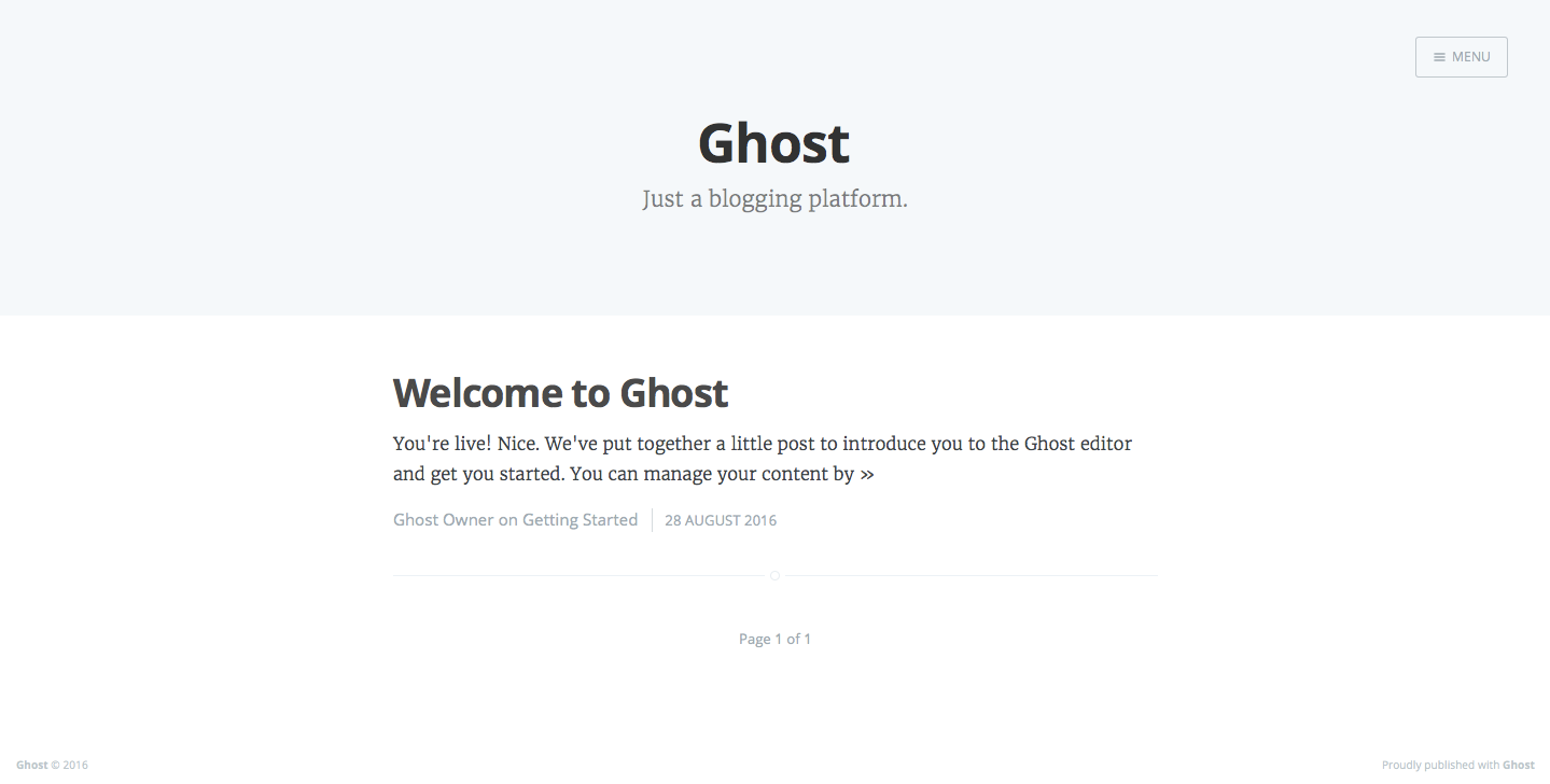 Ghost Welcome Post